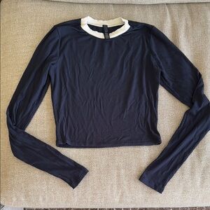 Skims Navy Blue Long Sleeve Top with White Trim